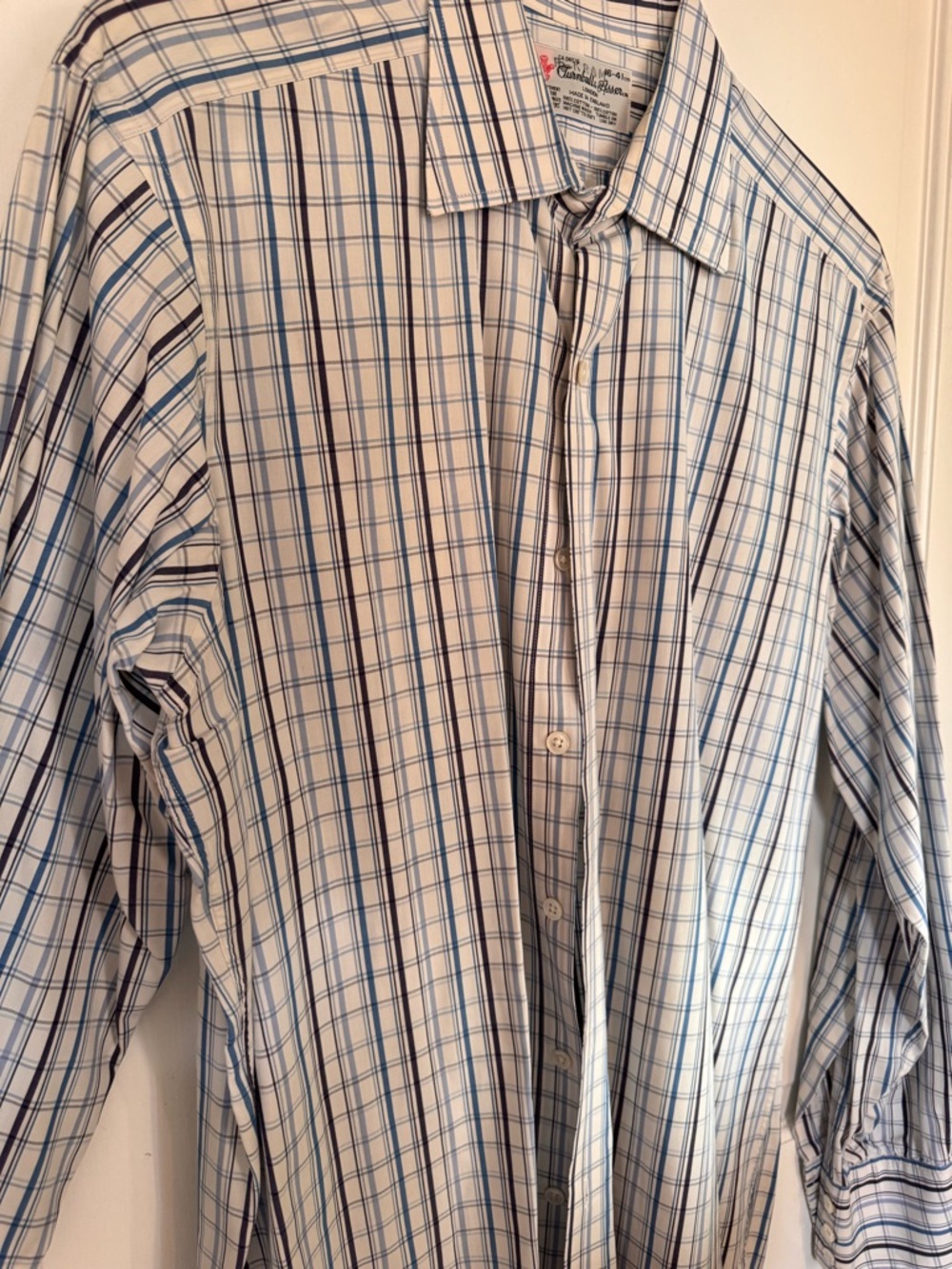 Turnbull & Asser White and Blue Checked Dress Shirt